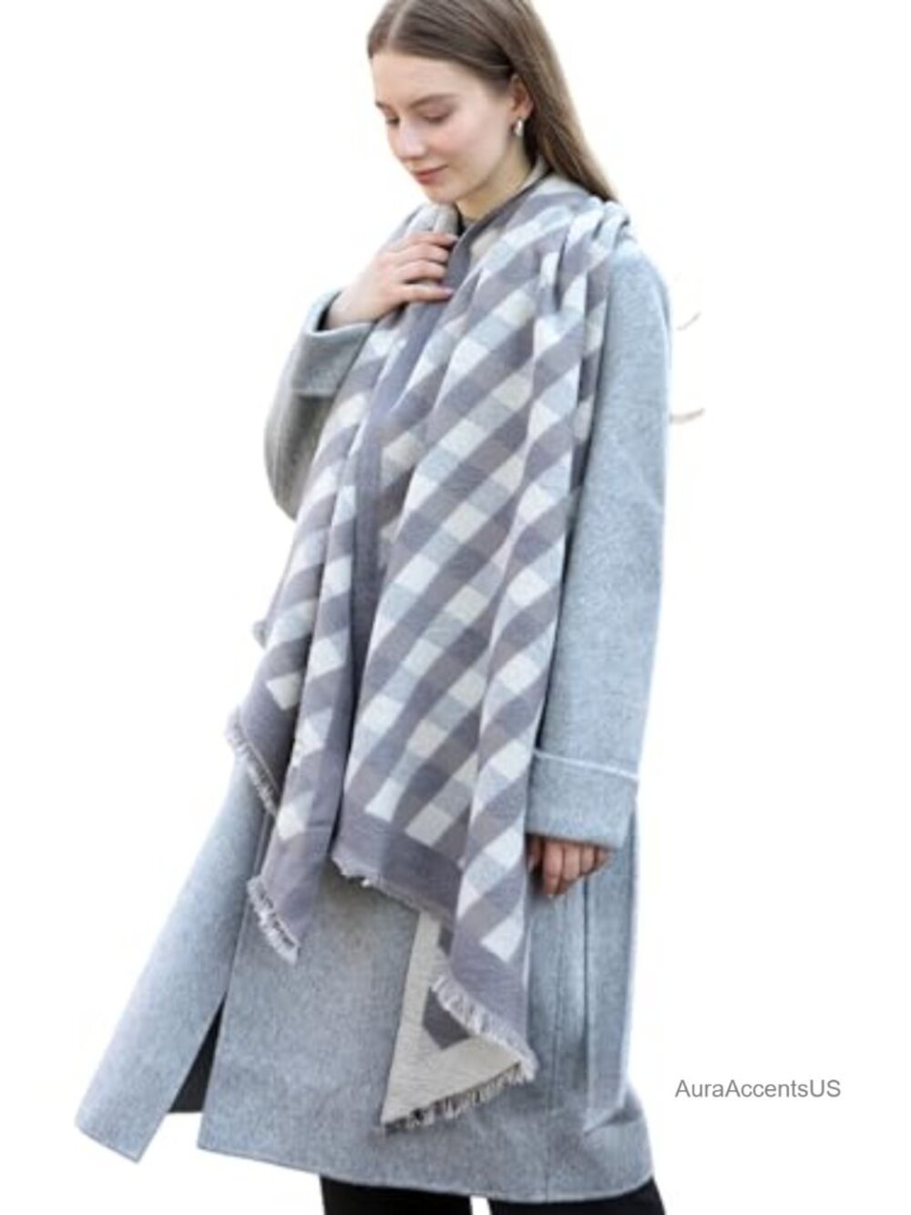 Diagonal Checkered Scarf Winter Shawl Thick Cashmere-Like Soft Wrap Warm
